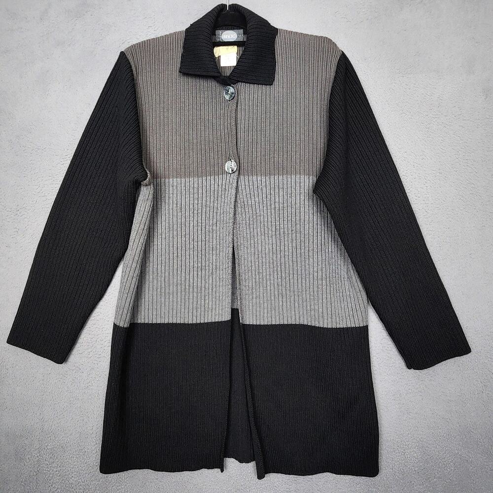 Magic Sweater Womens Small Gray Black Colorblock Rib Knit Cardigan Made in Italy